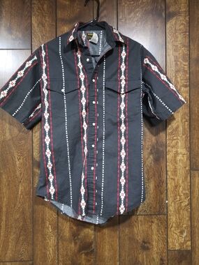 Vintage Wrangler Rustler 1980s Black Short-Sleeve Button-Down Shirt Mens